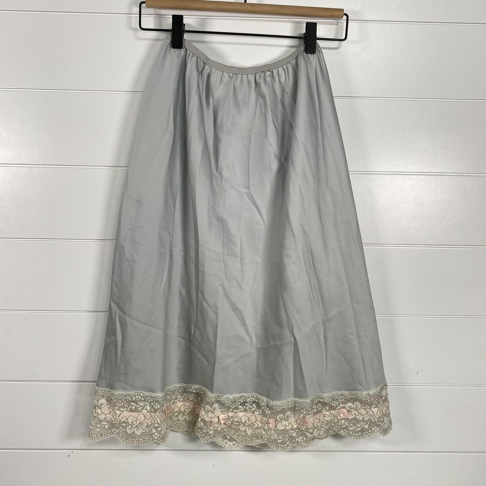 Xia Slip Skirt Womens Small Lace Trim Floral Satin‎ Lingerie Made USA Vintage